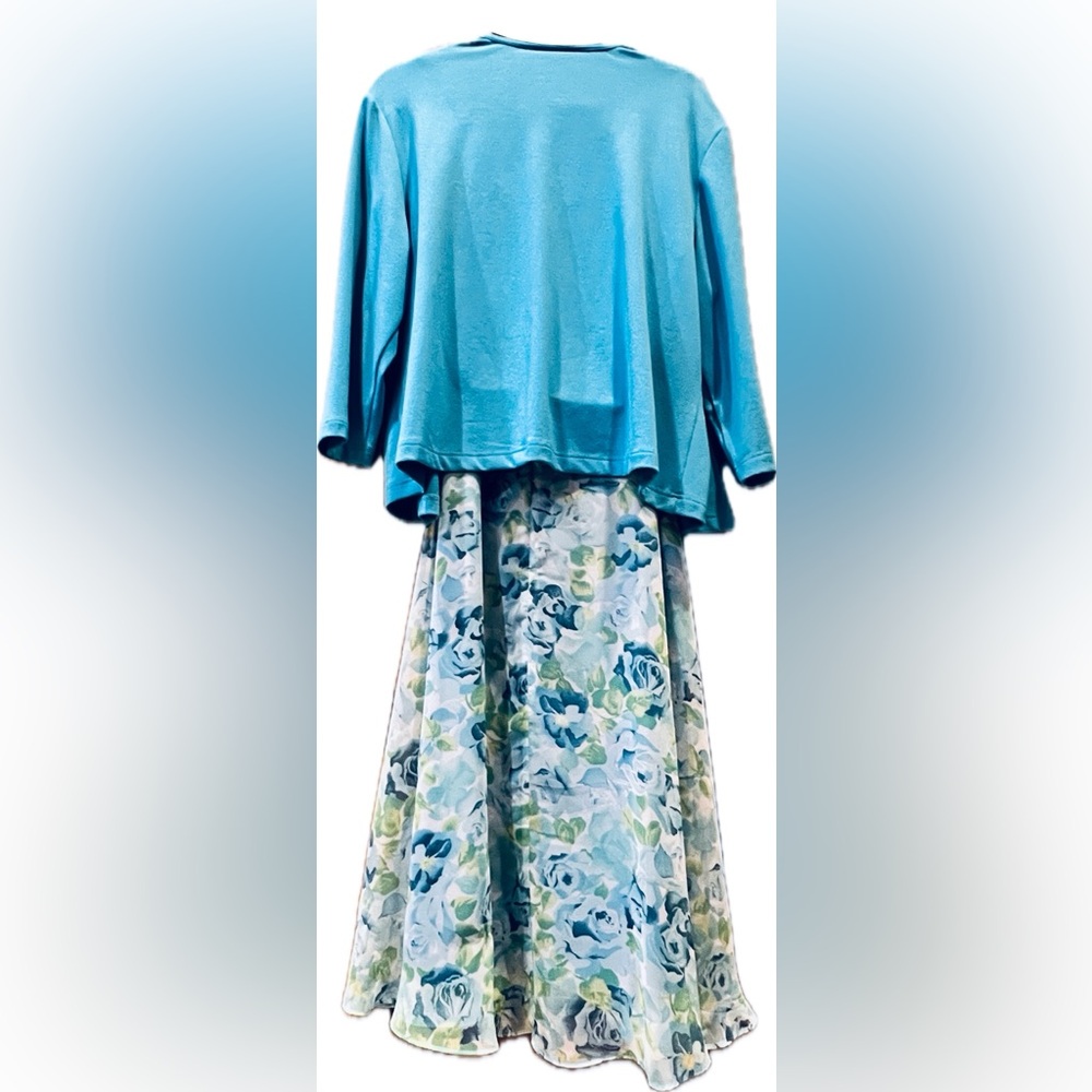 Dress Barn Blue Floral Midi Dress with Jacket - Picture 2 of 9